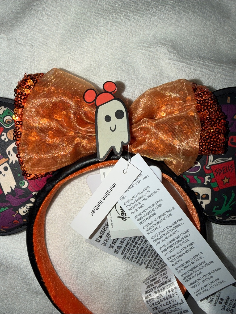 Disney Halloween Minnie Ears Headband with Orange Sequin Bow - Picture 4 of 5